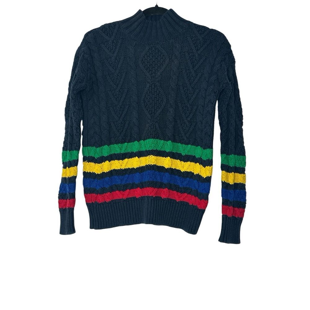 Lauren Ralph Lauren Sweater Top Women XS Cable Knit Striped Navy Blue Outdoor - Picture 1 of 9